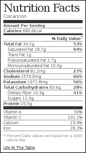 Nutrition label for Colcannon Nutrition label for Colcannon