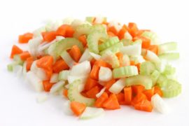 Chopped celery, onions, and carrots for a Vegetable Stock