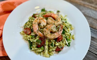 Orzo Salad with Basil Vinaigrette and Poached Shrimp