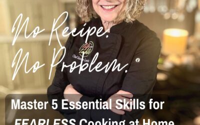 No Recipe. No Problem. Book cover with Chef Sandra Lewis standing in her kitchen with her arms crossed.